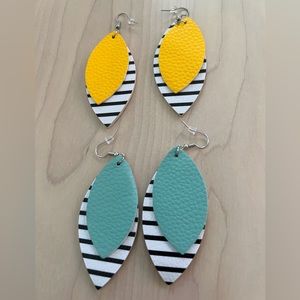 2 Pair Faux Leather Drop Earrings - NWOT